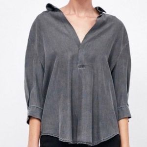 Zara Loose Denim Blouse Grey